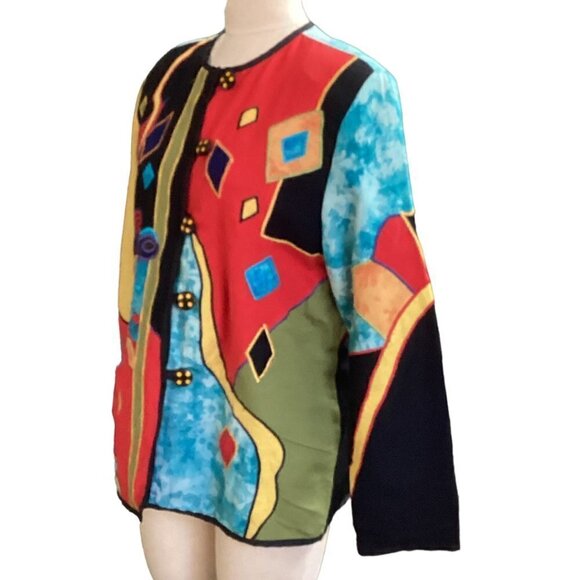 Allure Embroidered Blazer Jacket Art-to-Wear Cotton Rayon Flax Sz M 158D - Picture 6 of 9